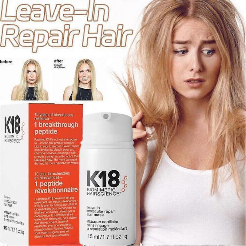 K18 Leave-In Haarmaske 4-Minuten Molekulare Reparaturbehandlung für geschädigtes, blondiertes, coloriertes Haar Stellt Stärke, Geschmeidigkeit wieder her Alle Haartypen 15ml