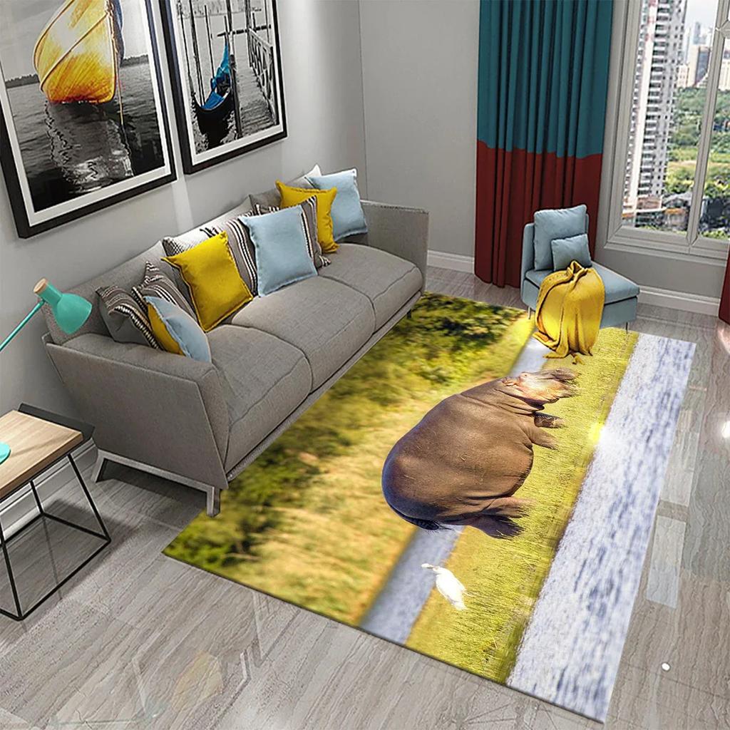 3D Nilpferd Teppich Liebliches Tier Fußmatte für die Haustür Willkommensmatten Rutschfest Küchen Badezimmer Schlafzimmer Teppich Boden Heimdekor Moderne Teppiche