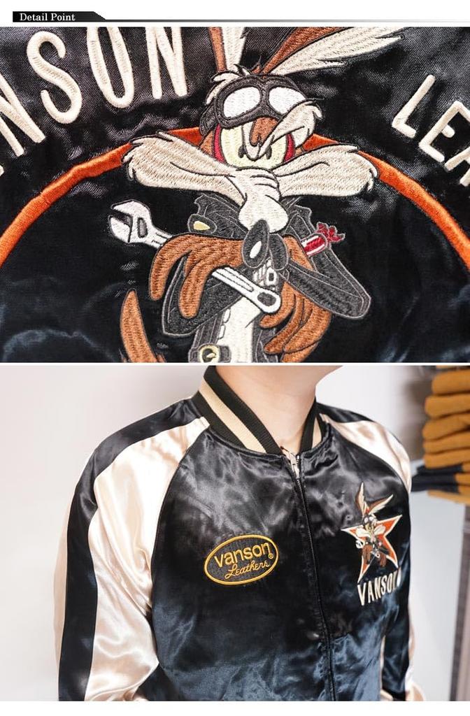 Looney Tunes Collaboration LOONEY TUNES Sukajan Wile Coyote Tweety [Banson] Men's E. LTV-2504-Black-M