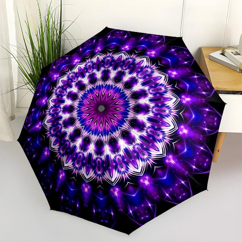 1pc Purple Mandala Automatic Open/Close Umbrella, Compact Travel Umbrella, 8-Rib Sturdy Frame - Ideal Gift for Friends Yy251118011