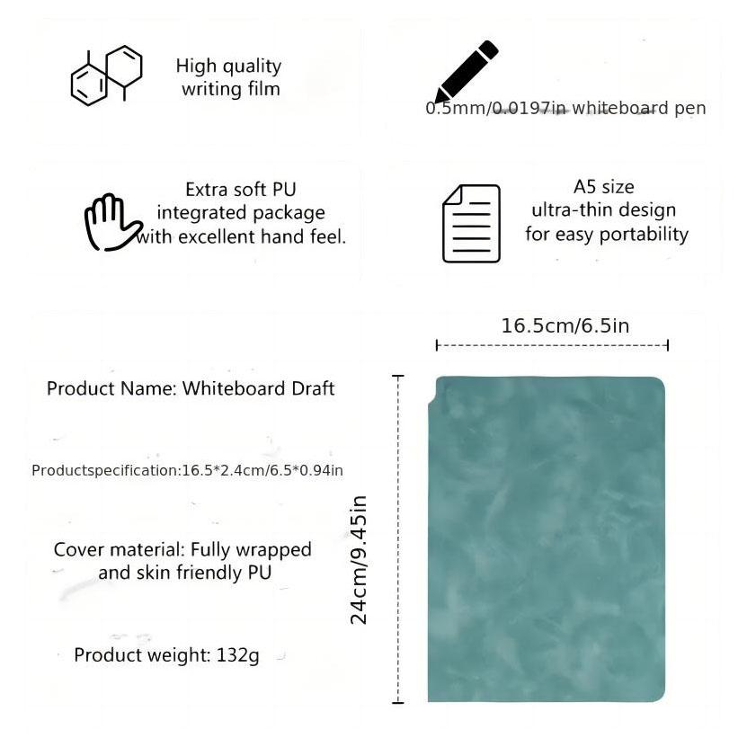 1 conjunto de caderno de quadro branco reutilizável com caneta de quadro branco, pano de apagamento, bloco de notas de couro, planejador semanal, portátil, elegante, escritório
