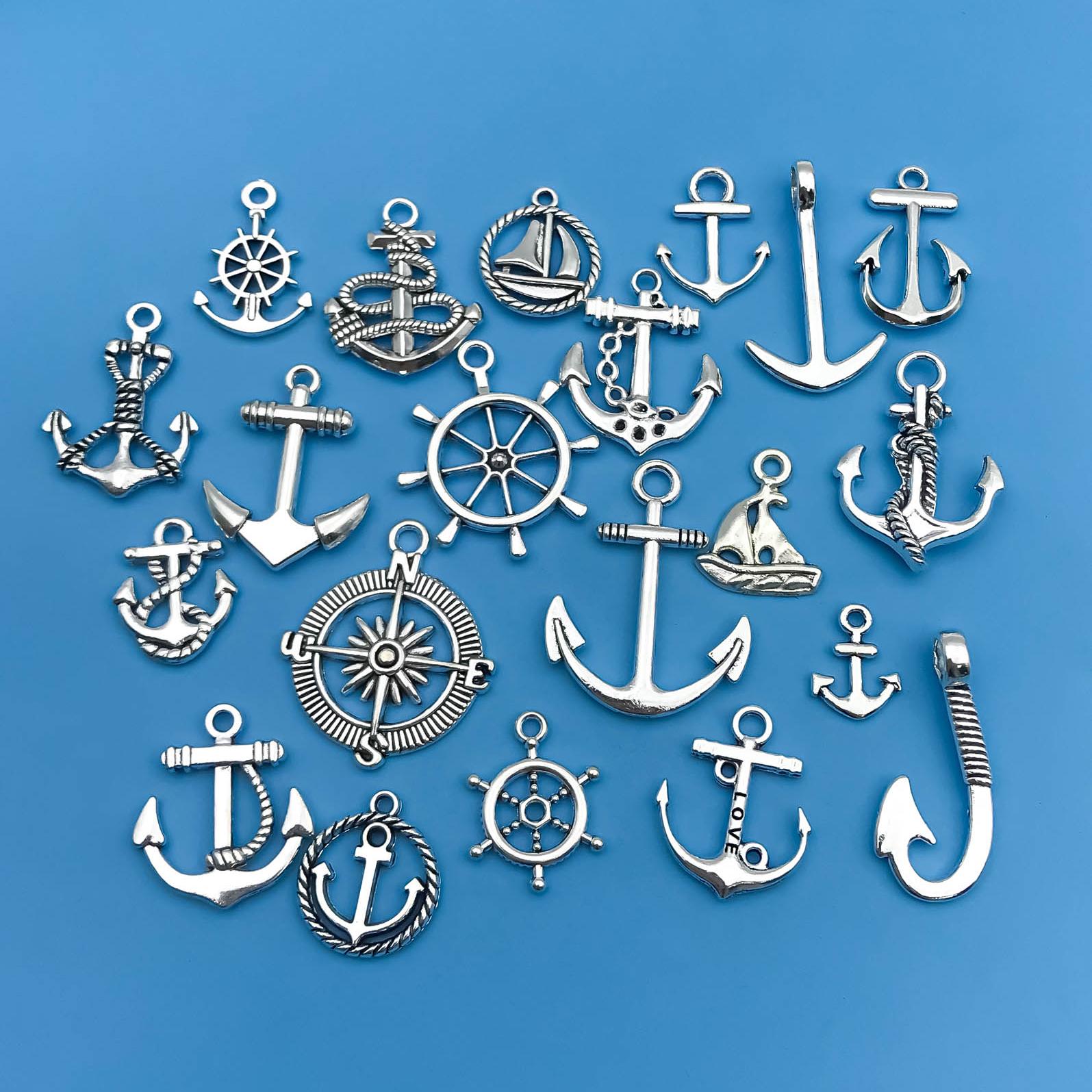 

Mix 20pcs/Pack Zinc Alloy Antique Silvery Ship Anchor Shaped Charms Pendants for DIY Necklace Bracelet Earrings Jewelry Handmade