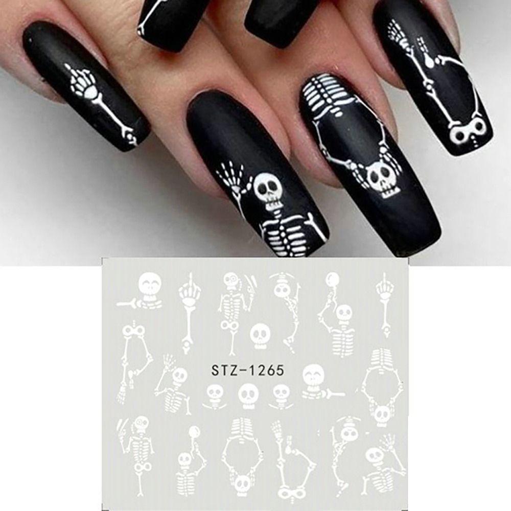 Halloween Skull Nail Art Water Decals Stickers Mummy Ghost Spiders Web DIY Nail Stickers Fake Nail Accessories
