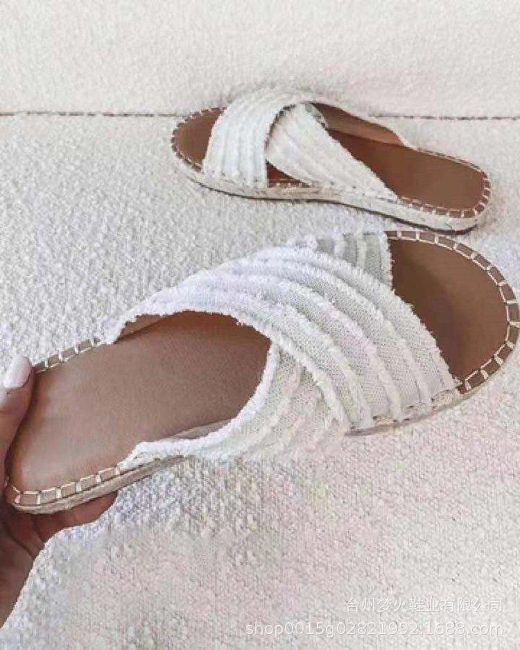 2021 Summer Bohemian Flat Woven Cross Fisherman Sandals - Outdoor Slippers, Plus Size 43 Size 39 белый