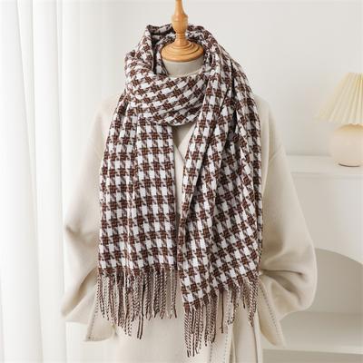 Luxury Houndstooth Pattern Stripe Winter Warm Women Scarf Cashmere Shawls Thick Neckerchief Hijab Wraps Pashmina Foulard