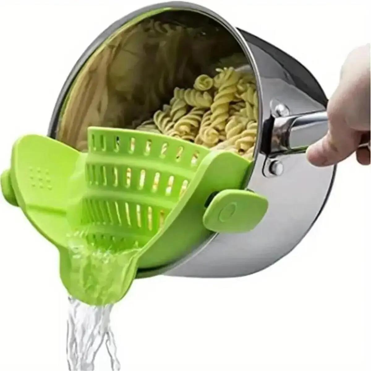 

Adjustable Silicone Clip on Pan Pot Strainer Anti Spill Pasta Pot Strainer Food Grade Fruit Colander for Pasta Fruit Vegetable зелёный