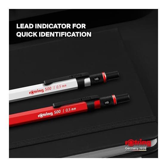 Rotring 500 Mechanical Pencil 0.5mm Shine Red 2218726 Metal Grip Lightweight Resin Body Low Center of Gravity Stable Writing Comfortable for Long