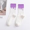 Creamy Color Block Patchwork Cotton Sports Socks for Men & Women - Trendy Mid-Calf Streetwear Style.