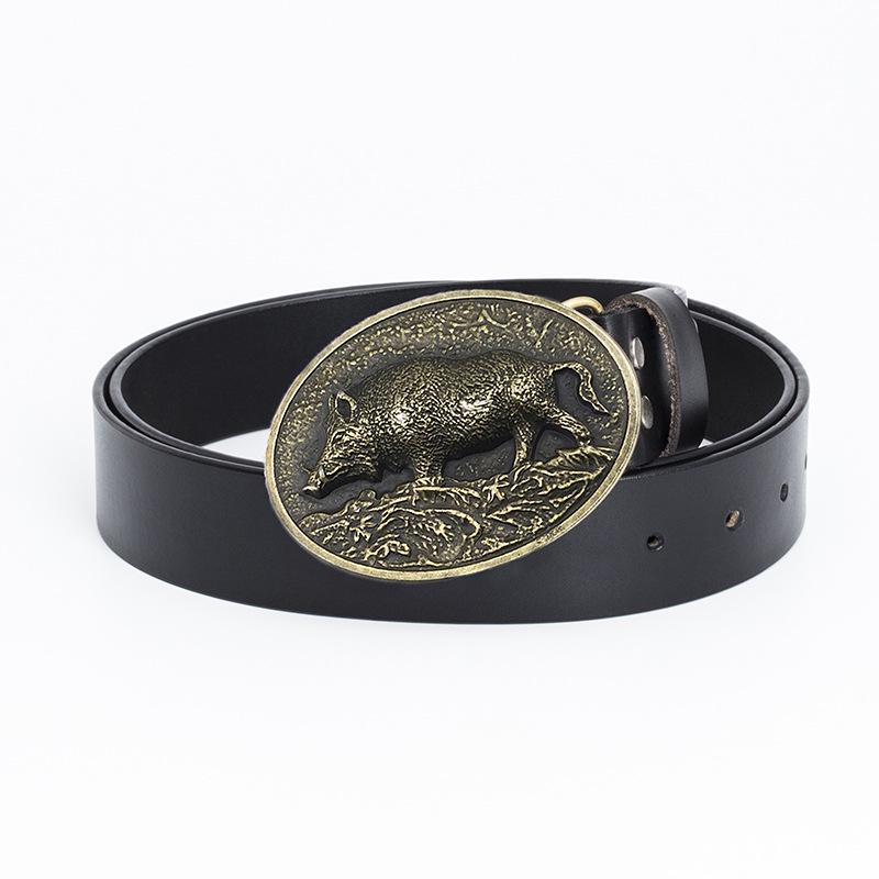 Men's Retro Cowhide Belt with Smooth Buckle - Korean Style, Trendy and Simple Wide Waistband.