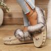 Women's Faux Fur Slippers - All-Season Cozy Moccasins with Petal & Leaf-like Embellishment, Soft TPR Sole & Faux Cover-like Upper, Beige