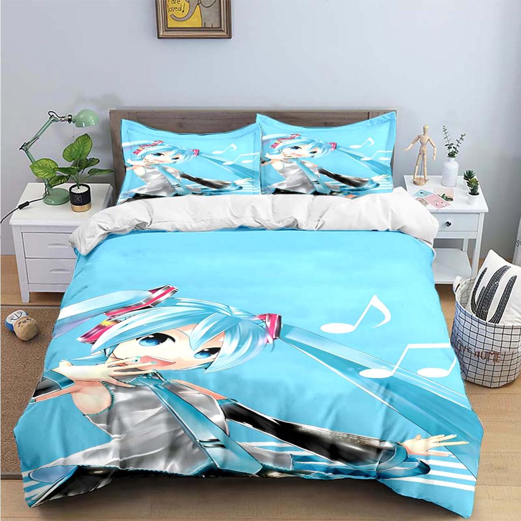 Comforter Cartoon Kawaii Virtual Singer H-Hatsune-Miku Bedding Sets Bed Supplies Set Bed Comforter Set Bedding Set Gift
