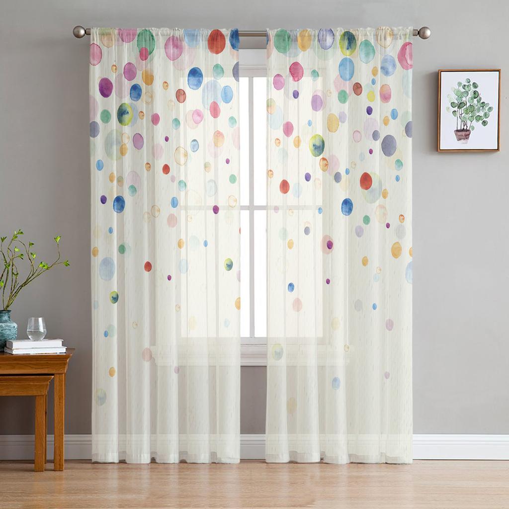 Watercolor Bubbles Dots Tulle Curtains Modern Sheer Voile For Living Room Kitchen Decoration Colorful Chiffon