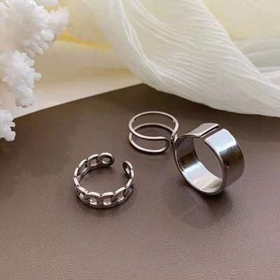 Verstellbarer dreiteiliger koreanischer offener Ring: Trendiger Hip-Hop-Stil, Vielseitige Mode für Frauen