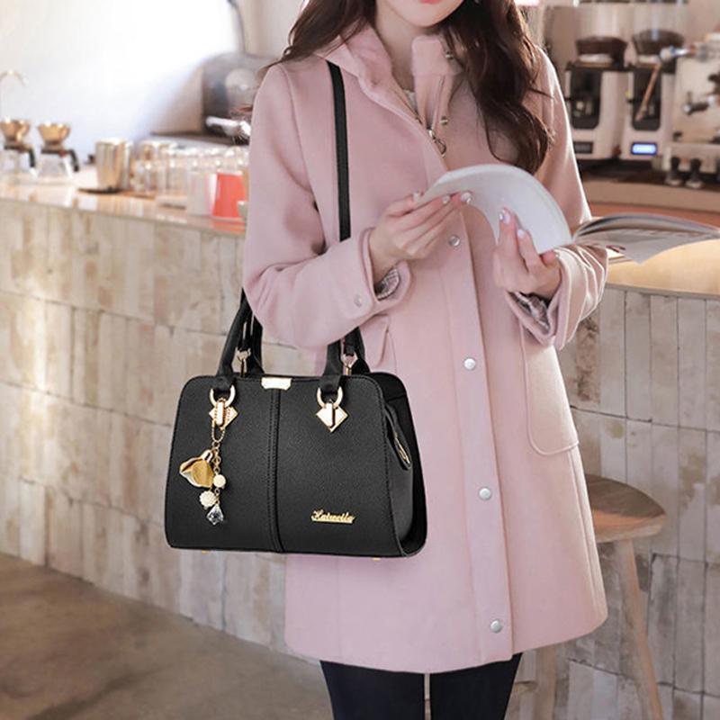 2025 New Handbags Large-capacity PU Waterproof Shoulder Bag Multi-layered Zipper Crossbody Bag Leisure Commuter Messenger Bag with Pendant