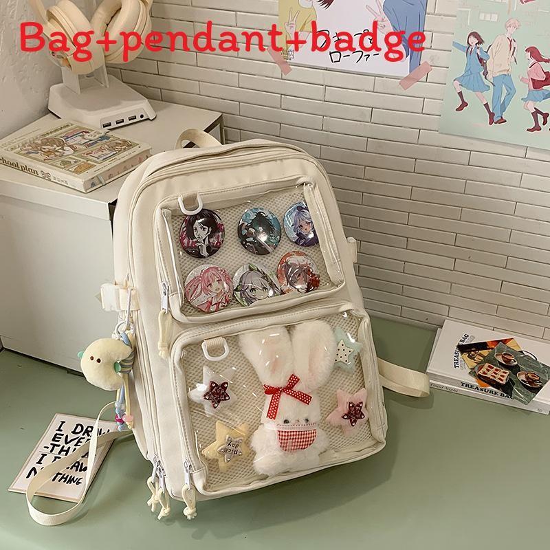 Simple Solid Color Large Capacity Student Backpack With Pendant Badge And