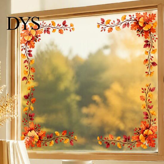 Nicht haftende Fensteraufkleber Erntedankfest Statische Glasaufkleber, Herbst-Clings mit Ahornblättern Sonnenblumen Und Blätteraufklebern Beeren-Aufdrucken,