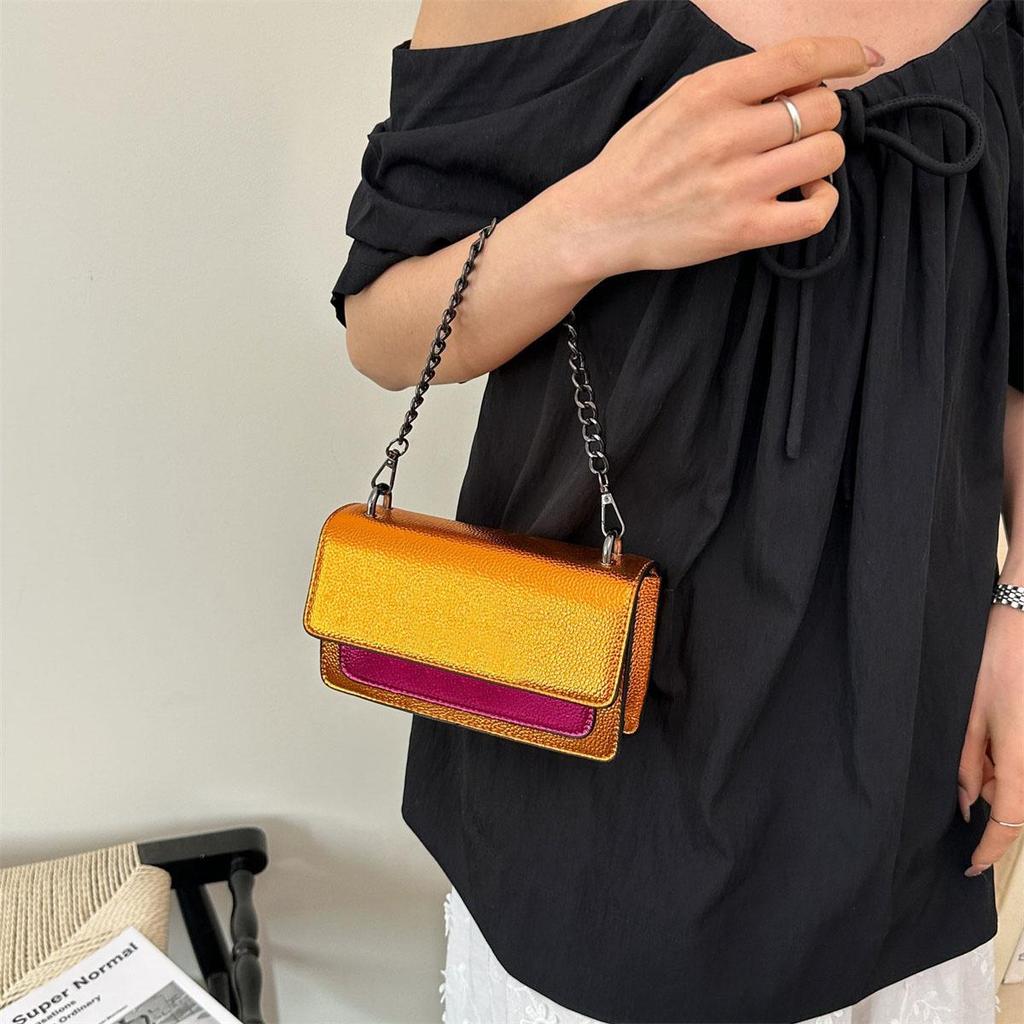 Women's K-G Colorful Splicing Chain Bag Fashionable And Versatile Color Blocking Bag Single Shoulder Crossbody Bag