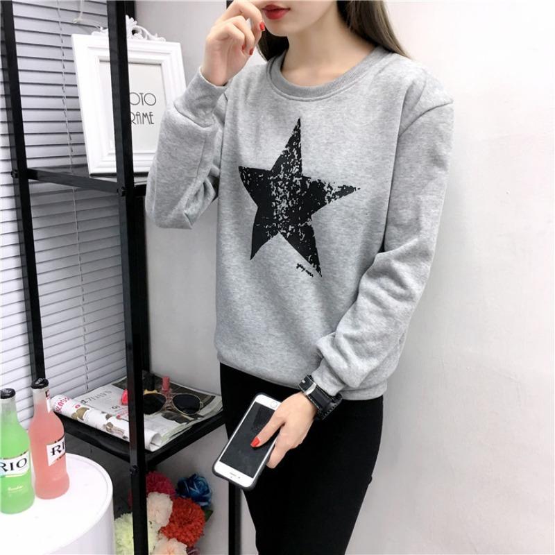 Women's Printed Loose Oversized Fleece Long Sleeved Sweatshirt