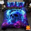 3PCS Fantasy Blue Skull 3D Digital Visual Printed Quilt Cover Set Duvet Cover No Filling Cool King Queen Size For Bedroom Decor