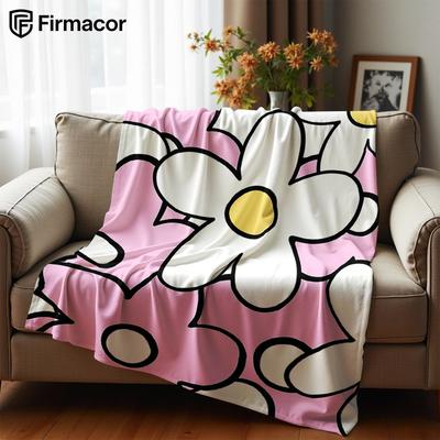 Outline Daisy Mix Cartoon Anime Print Flannel Blanket Soft Warm Throw for Kids Bedroom Sofa Christmas Office Car
