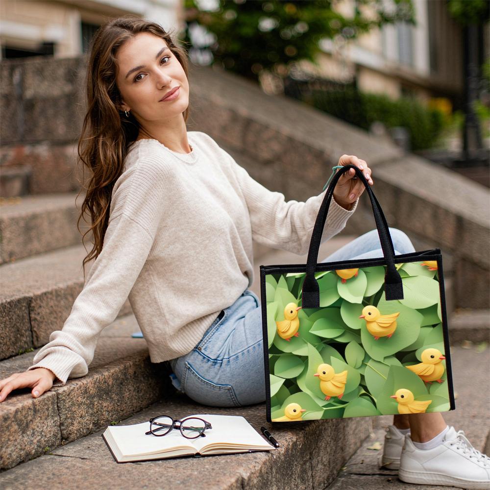 Cute Chick Print Tote Bag Fashion Lightweight Casual Handbag for Daily Shopping Travel Use