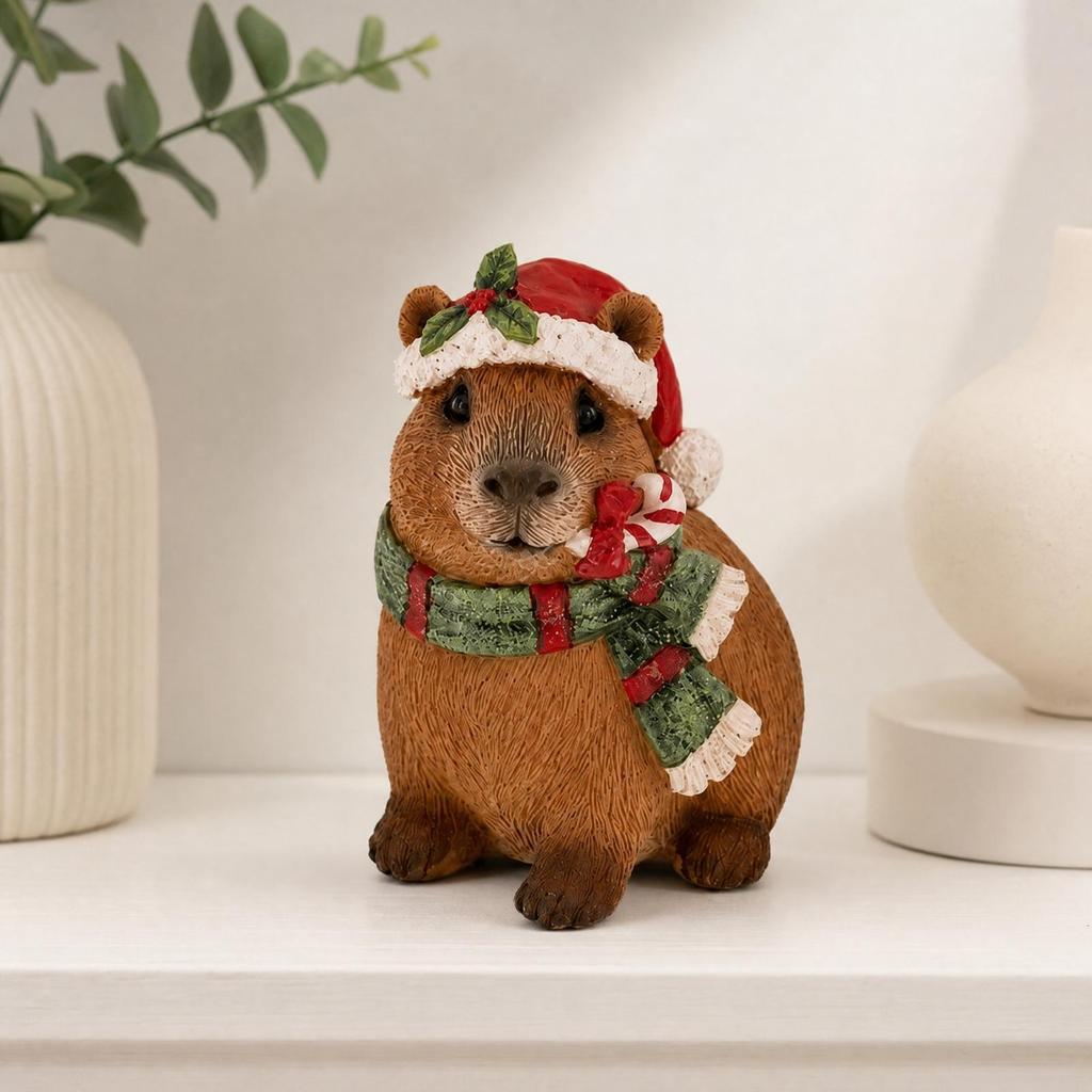 Capybara Resin Statue Compact Christmas Figurine for Entryway