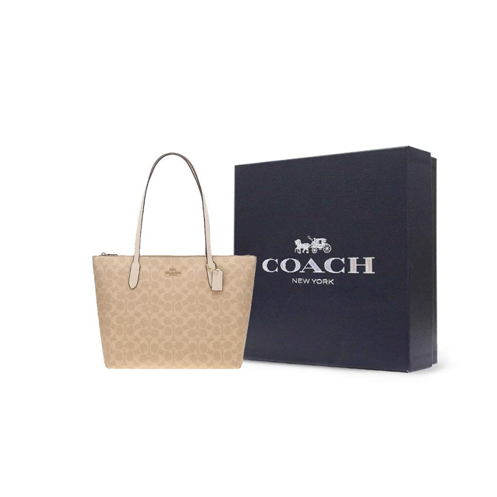 Coach Zip Top Tote 30 Classic Logo Synthetic Leather Tote Bag Women Tote Beige CBT20-IMXDM