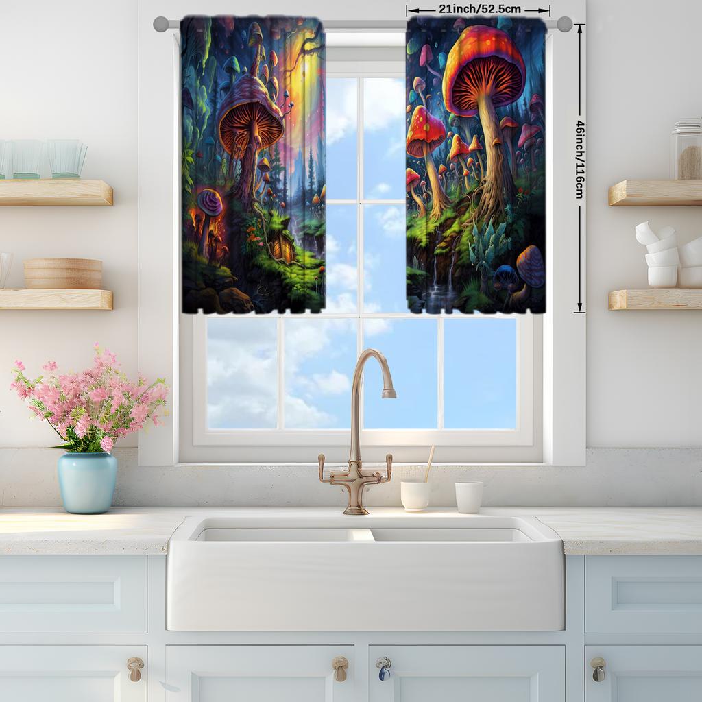 Jungle Mushrooms Printed Curtain for Home Decor - Rod Pocket Window Treatment for Bedroom, Kitchen, Living Room
