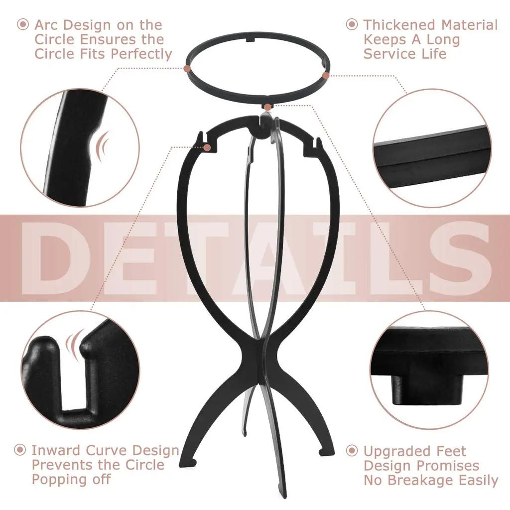 1-11pc Folding Wig Stand Adjustable Plastic Hat Display Stand Portable Fashion Model Wig Cap Holder FHome Salon Travel Use