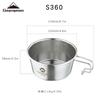 CAMPINGMOON Sierra Bowl for Picnic Woodland 450ml Folding Handle Pure 304 Stainless Steel Outdoor Camping Cookware