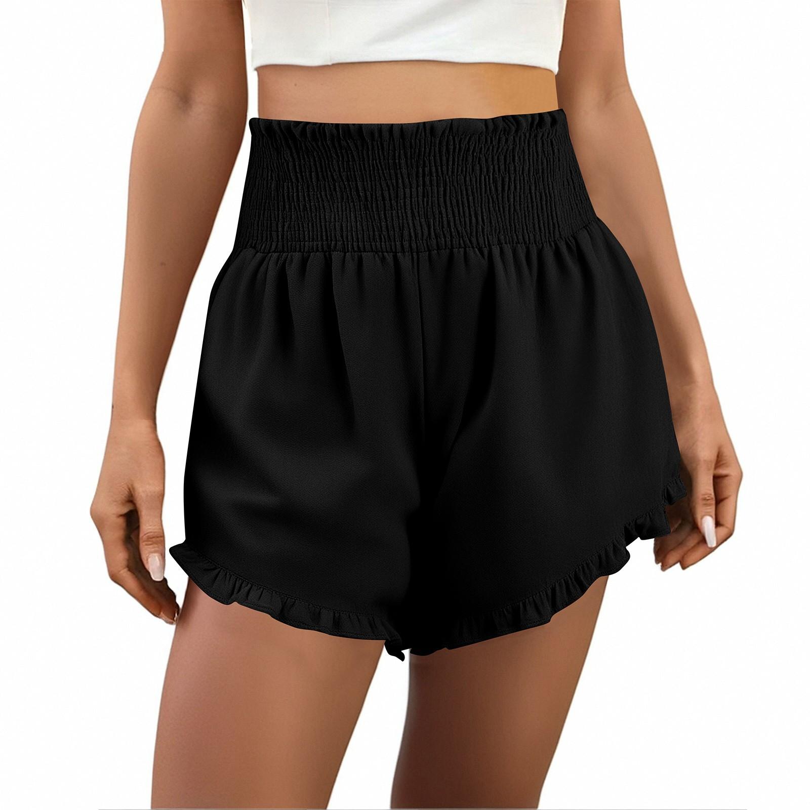 

Женские модные однотонные эластичные талии тонкие свободные неровные подол повседневные шорты брюки XL чёрный