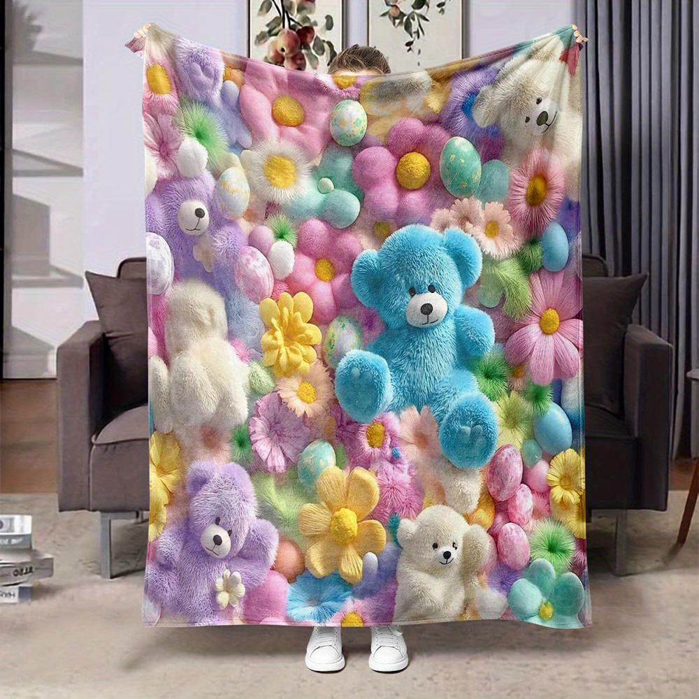 Colorful Teddy Bear Fluffy Blanket , Warm and Comfortable Throw Blanket Sofa Bed Sofa Camping Trip, the Best Gift.