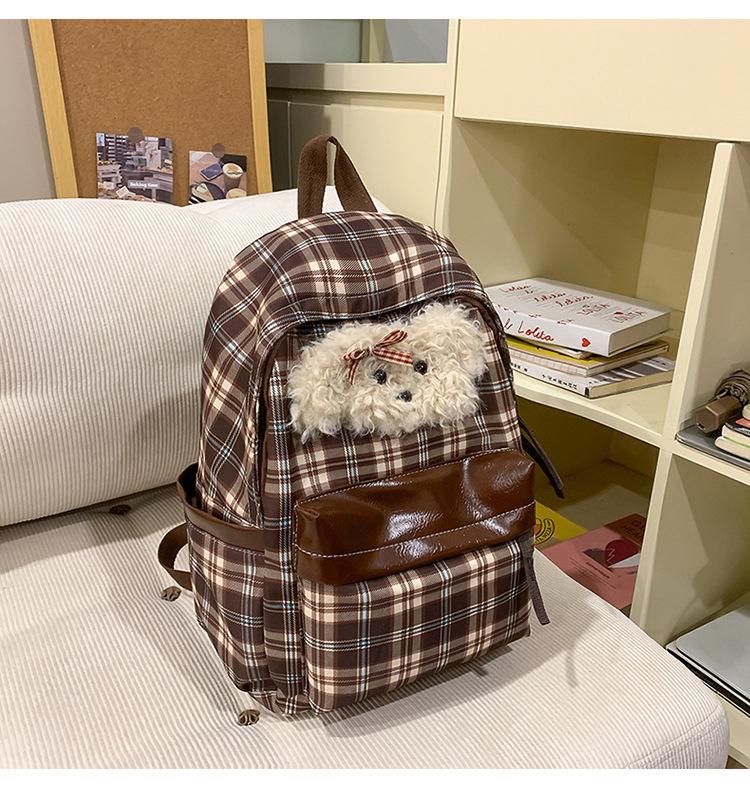 School Bag New Plaid Backpack Retro Versatile Campus College Student School Bag Going Out Cute Casual Lightweight Backpack