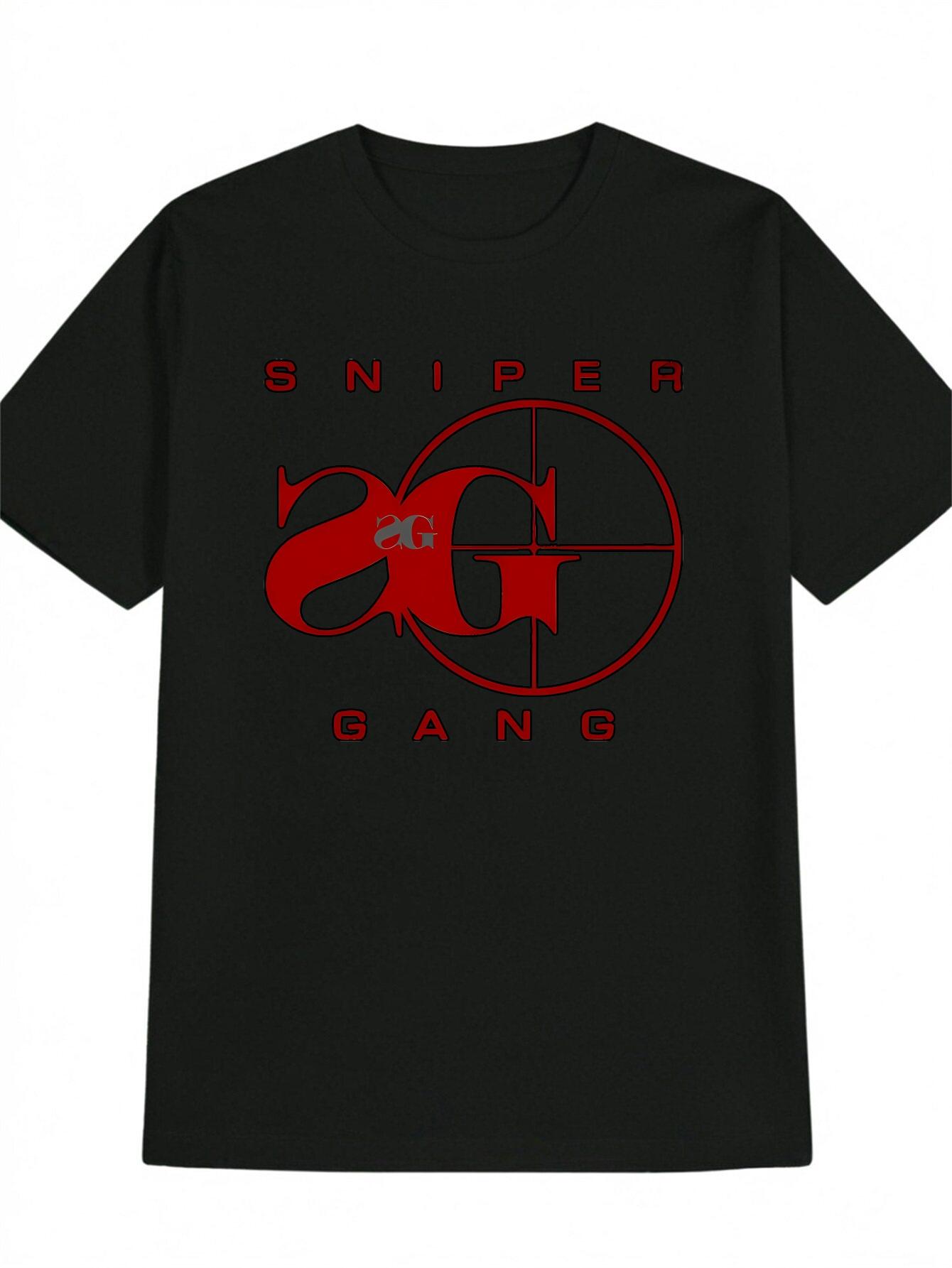 Casual Sniper Graphic T-shirt - Black with Red Circle & Sniper Rifle Design M