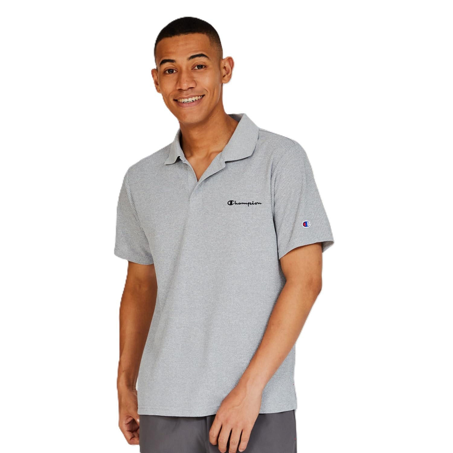 

Champion Футболка-поло с коротким рукавом, круглым вырезом, быстросохнущая, с защитой от УФ-лучей, с логотипом Script, оксфордского серого цвета, мужская, горловина, сушка, защита, экранирование, вышивка, C3-BS326,