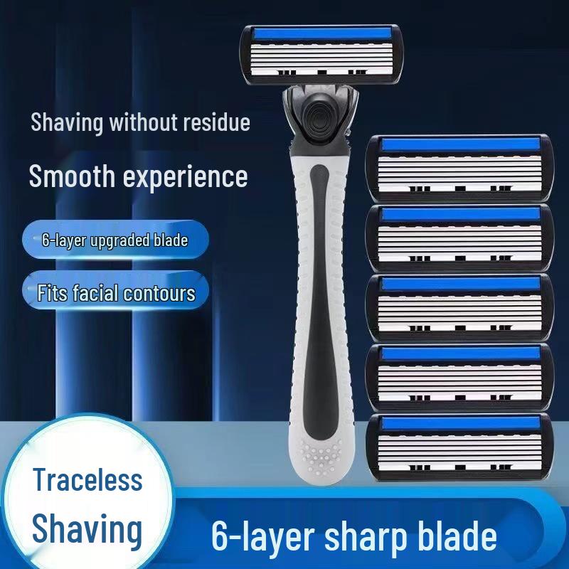 6-Layer Stainless Steel Manual Razor with Blade Head for Beard & Mustache