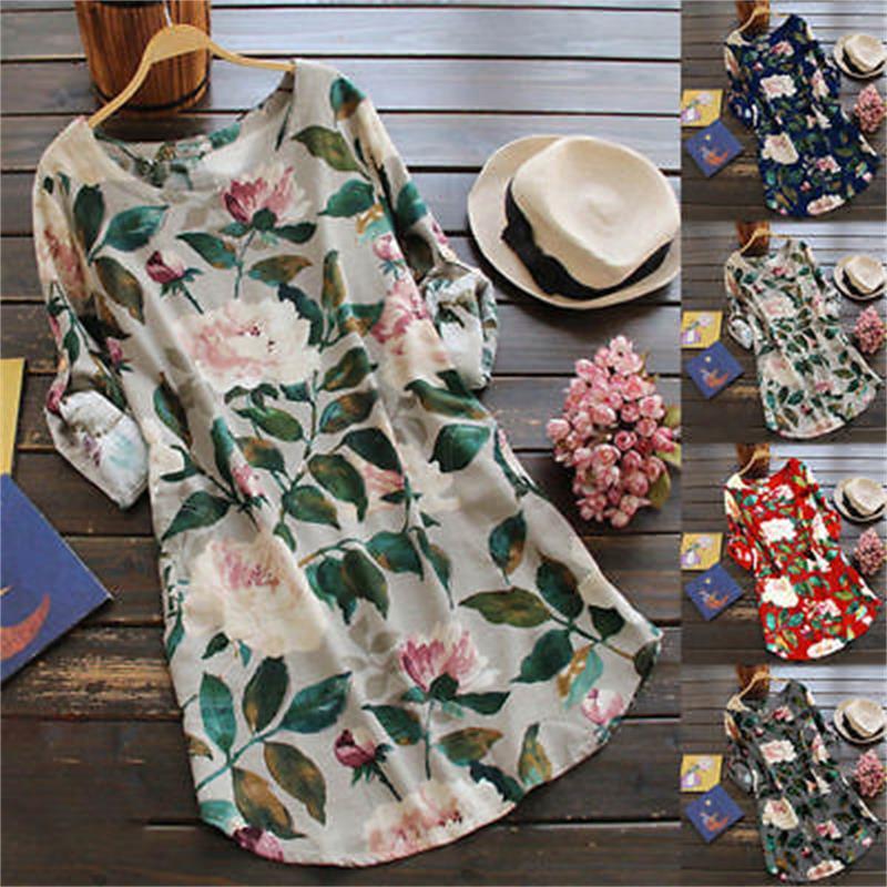 Goodlooking Women Uk Long Sleeve Floral Printed Tunic Tops T Shirt Mini Dress