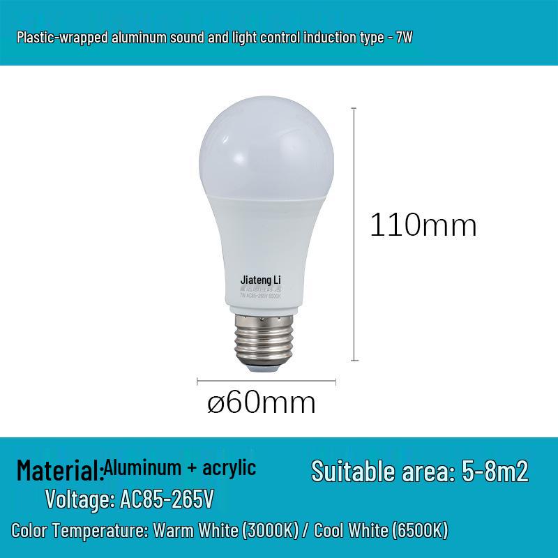 LED Motion Sensor Light Bulb with Sound and Light Control for Corridor/Staircase (110V/220V)