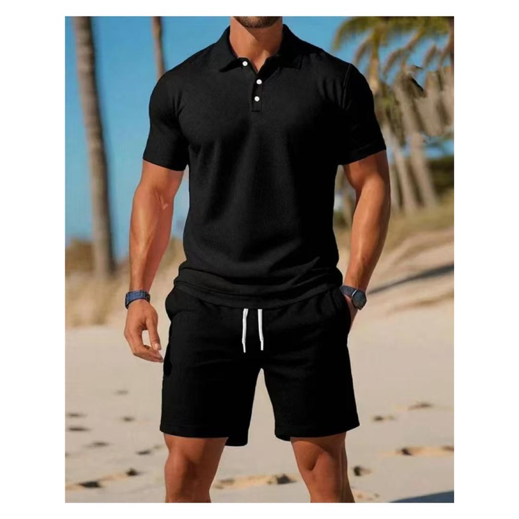 Summer New Men's POLO Shirt Suit Casual Sports Versatile Slim Short-sleeved Shorts Fashion Suit