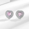 925 Sterling Silver Fashion Light Luxury Pink Zircon Love Small Stud Earrings Birthday Party Anniversary Gift