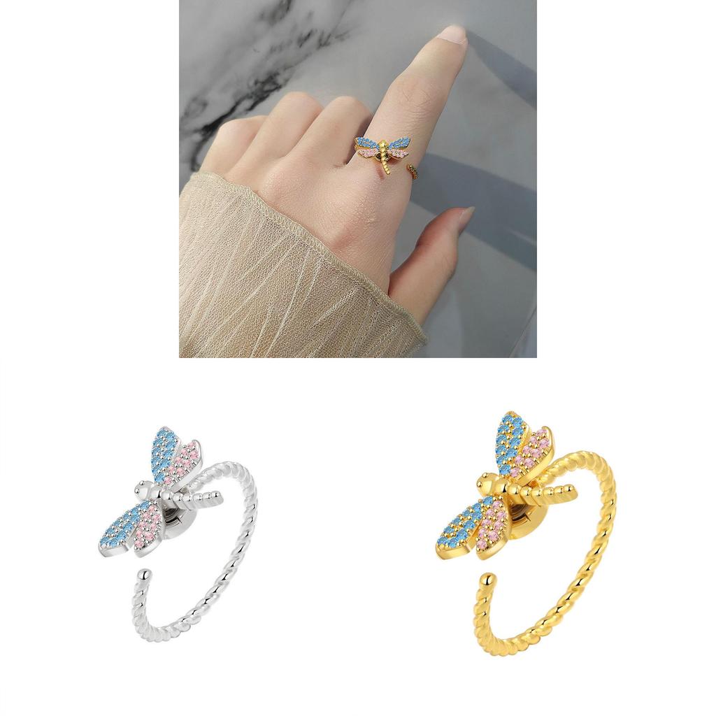 Dragonfly Adjustable Ring With Cubic Zirconia For Trendy Womens Jewelry Accessories