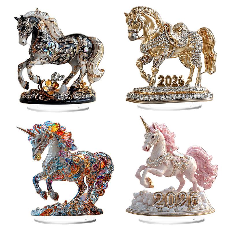 2D Acrylic Ornament 2026 Year Of The Horse Desktop Decorate Miniature Statue Pony Festival Decor Home Office New Year Gift