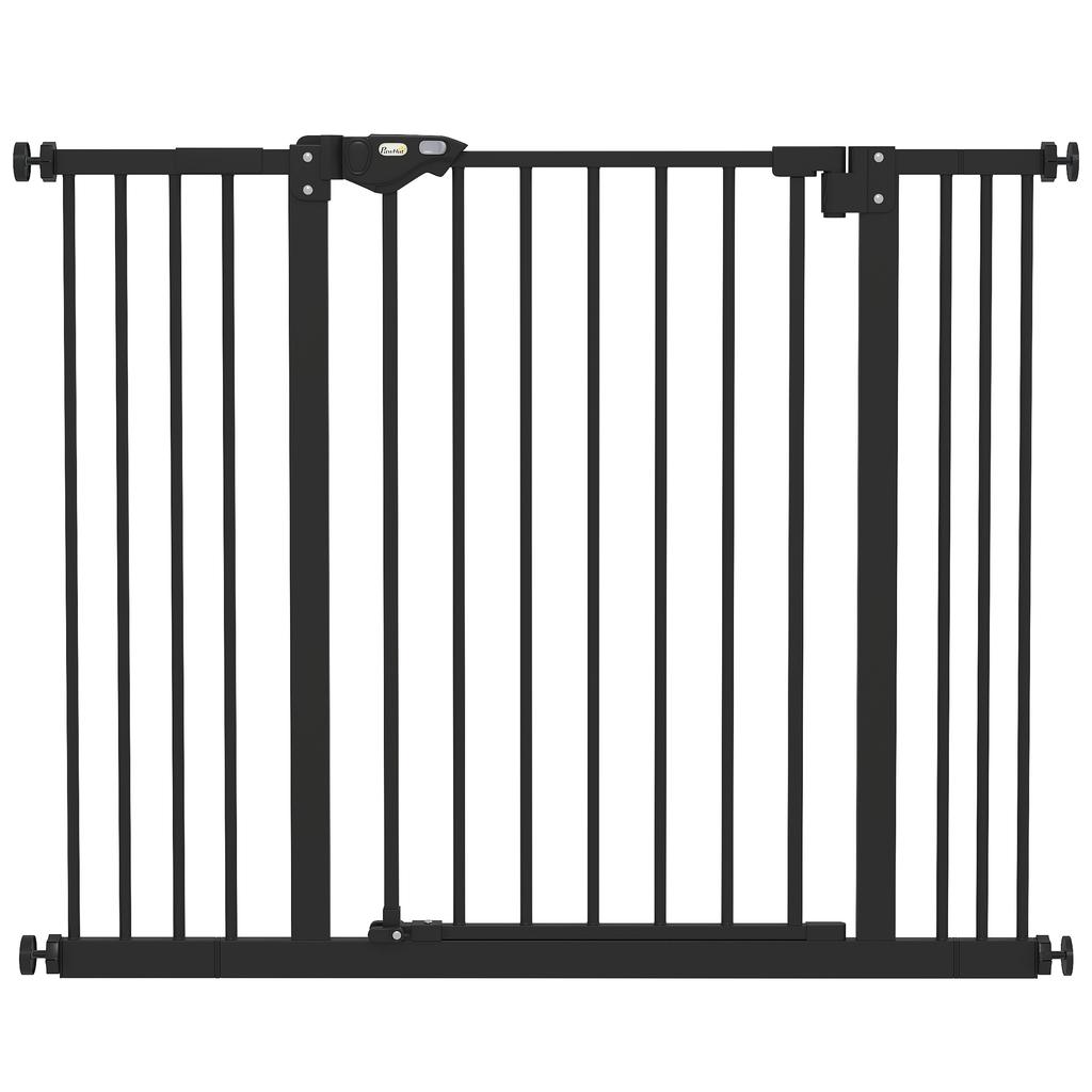 Dog Gate with 2 Extensions, Adjustable Width Up To 100 Cm and Automatic Closure, Black