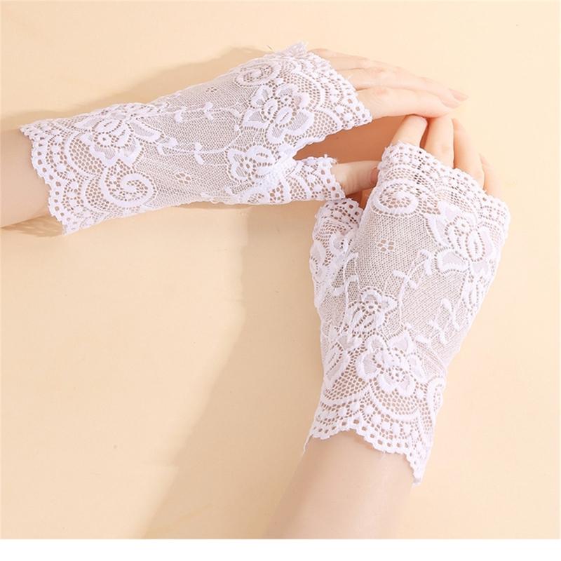 Bridal Gloves With Delicate Lace Design Half Finger Coverage Perfect For Church Outdoor Ceremonies
