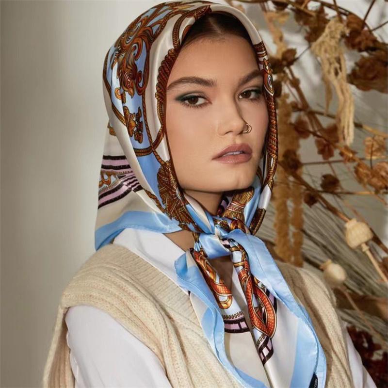 90*90cm Casualowa Moda Drukowana Flora Kwadratowe Szale Szaliki Satynowa Damska Chustka Apaszka Damska Opaska na Głowę