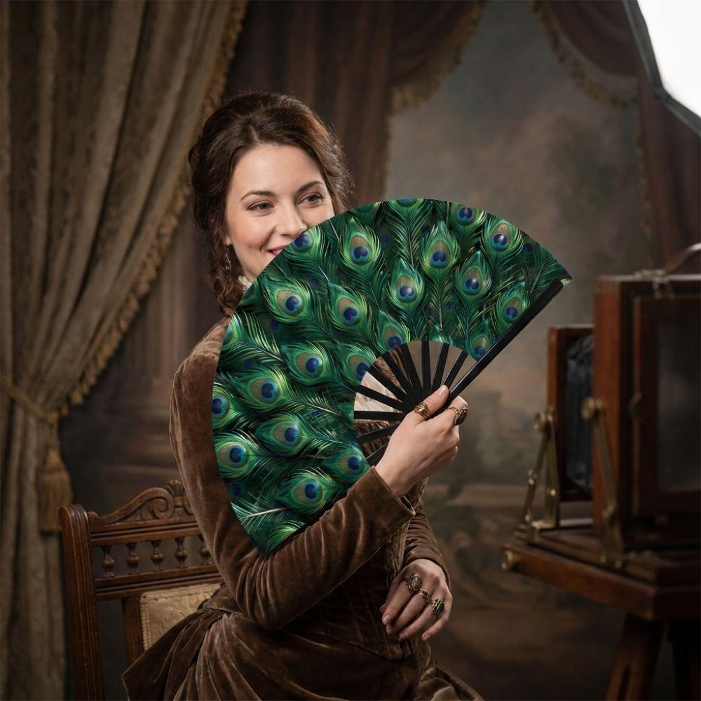 Plastic Flowers Handheld Fan Peacock Tail Pattern Decorative Fan Outdoor Travel