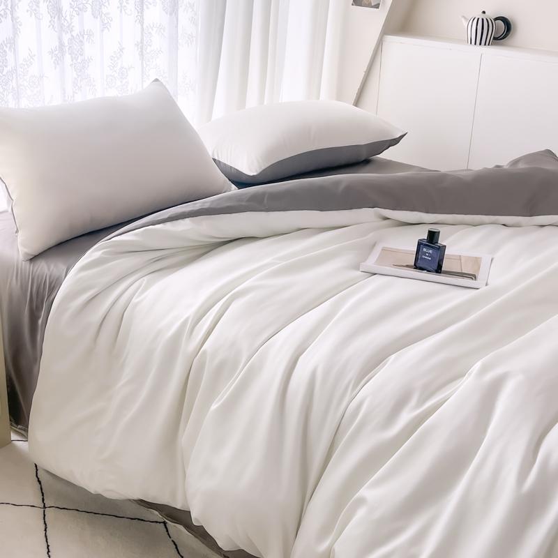 3/4pcs Summer Cool Silk Quilt Set for Bedroom Apartment Solid Color Fashion (1pc Quilt Cover +1pc Bed Sheet +1/2pcs Pillowcase)