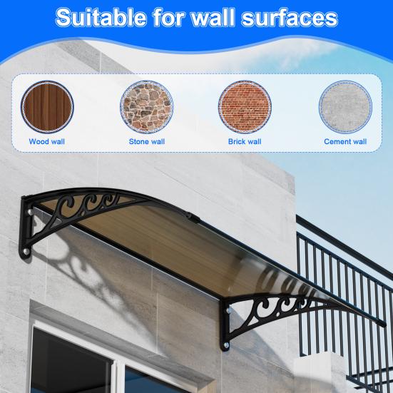 Türvordächer Außenmarkise für Türeingang Fenstermarkise Vordach Außen mit Kunststoff-Stahlhalterung UV Regen Schneeschutz Türvordach