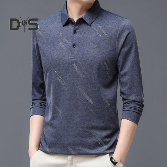 Herren Businesshemd Slim Fit Revers Langarm T-Shirt Einfarbiges Oberteil für Männer mittleren und älteren Alters für die Arbeit im Alltag