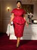 Rotes Partykleid für Damen Rundhalsausschnitt Bodycon Jacquard Transparentes Netz Patchwork Slim Abendlich Feiern Abschlussballkleider Hochzeitsgast Anlass Neu